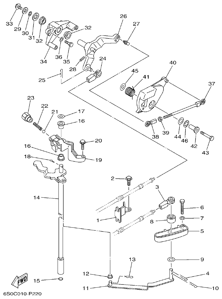 Yamaha F100BET CONTROL parts diagram